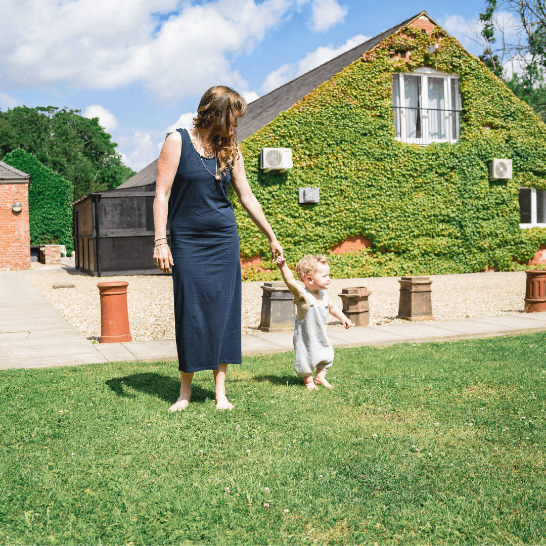 Breastfeeding Maxi Dress - Navy Organic Cotton - maidwellway