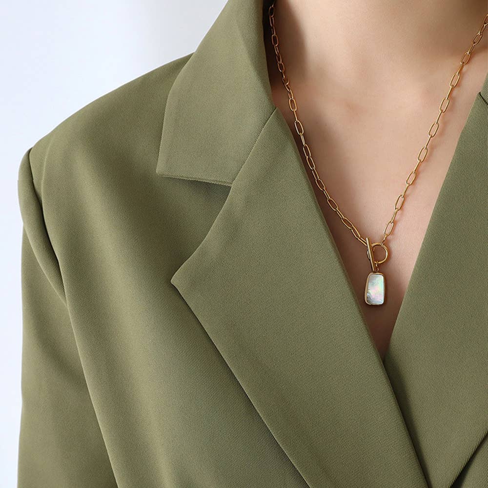 Gold Mother of pearl pendant necklace - maidwellway