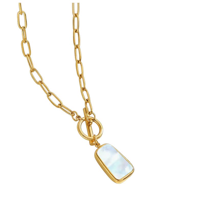 Gold Mother of pearl pendant necklace - maidwellway