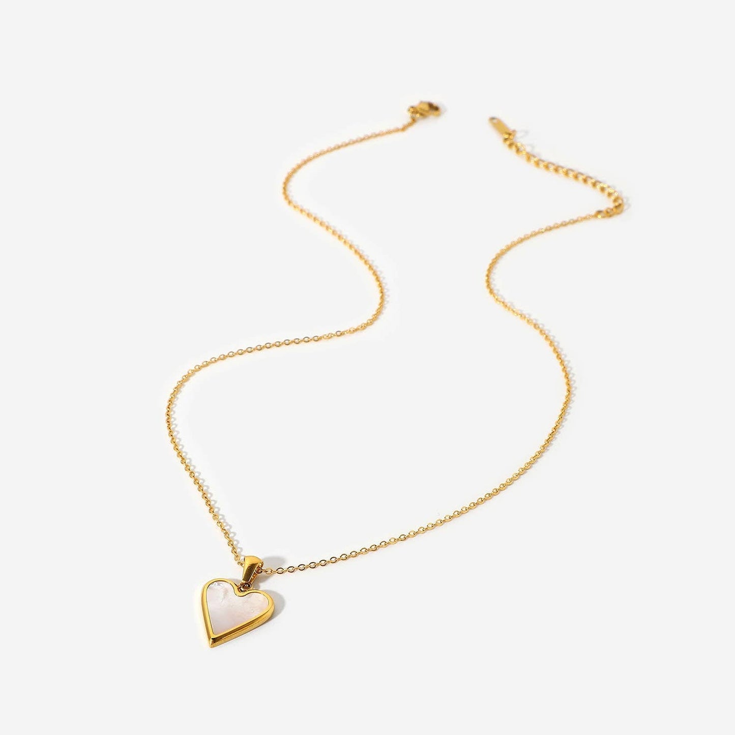 Gold Necklace Mother of Pearl Heart - maidwellway