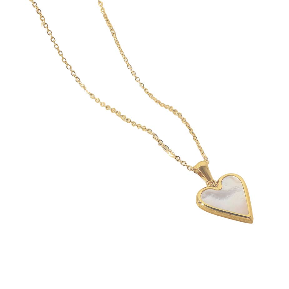 Gold Necklace Mother of Pearl Heart - maidwellway