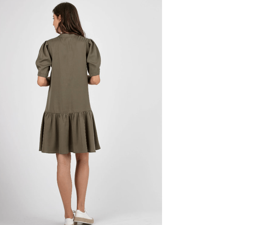 Maternity Khaki Short Sleeve Frill Mini Dress - maidwellway