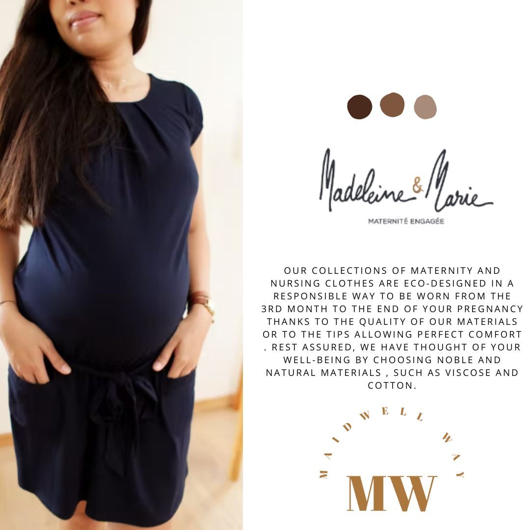 Navy Blue Maternity Pocket Dress - Elegant & Comfortable for Growing Bumps - maidwellway