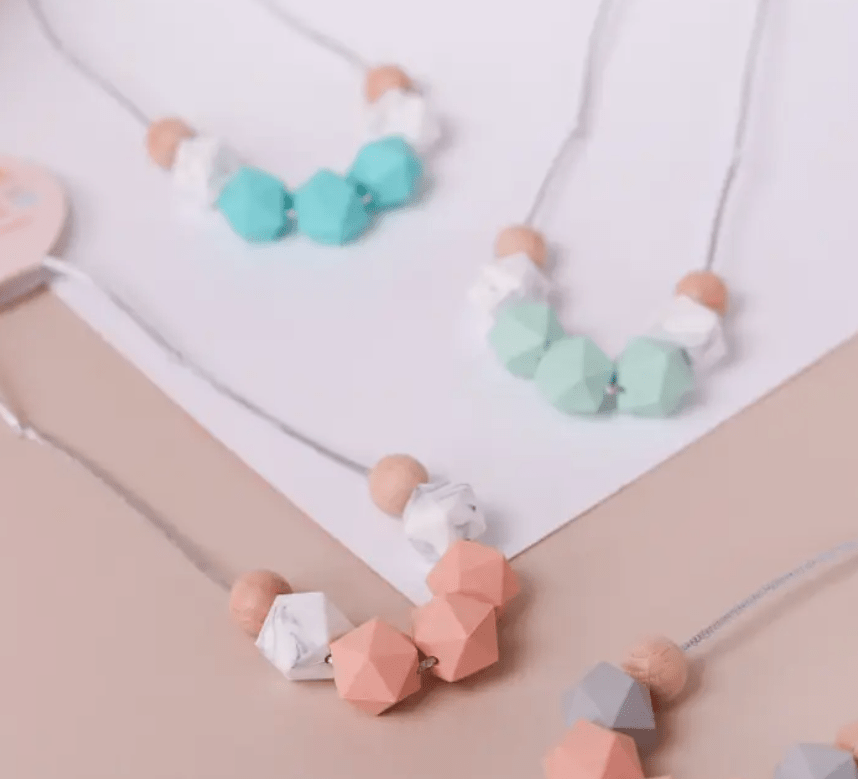 Silicone Teething Necklace & Breastfeeding Necklace, Bluebell Marble - maidwellway