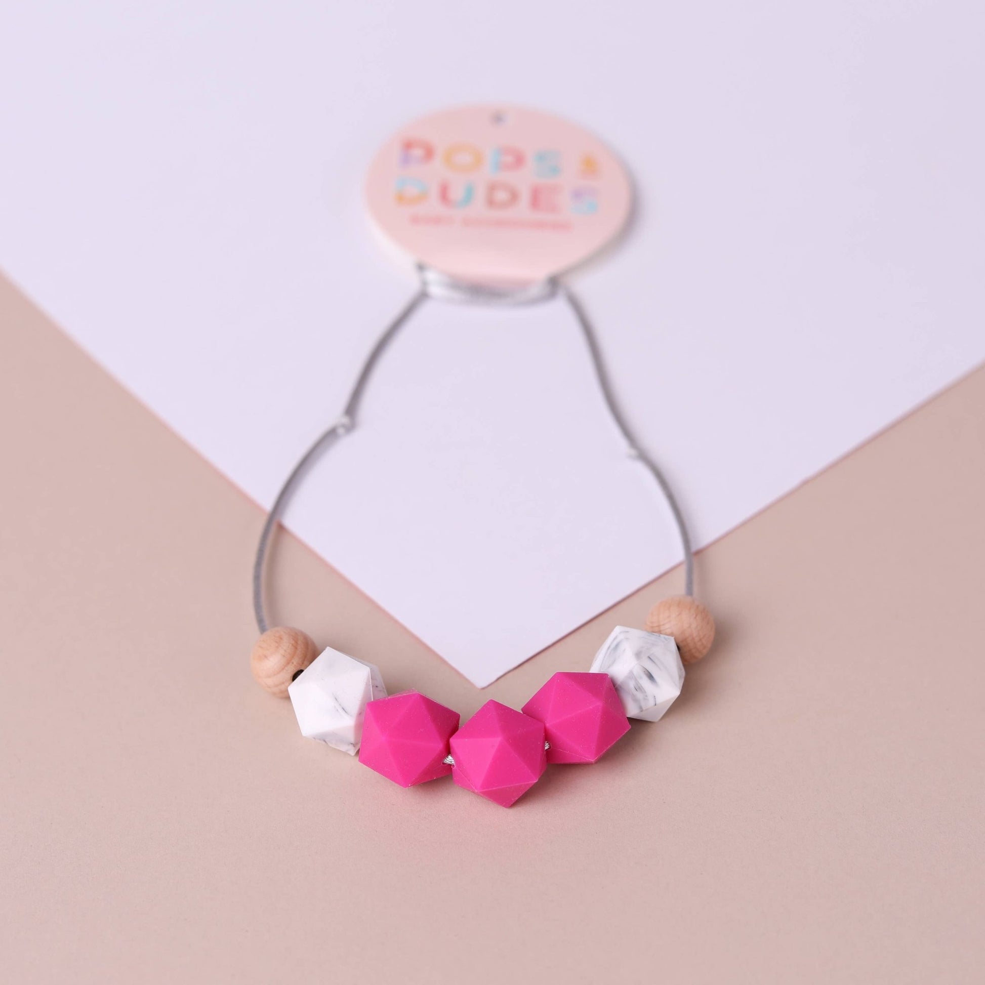 Silicone Teething Necklace & Breastfeeding Necklace, Shocking pink marble - maidwellway