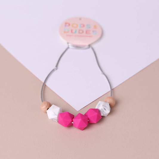 Silicone Teething Necklace & Breastfeeding Necklace, Shocking pink marble